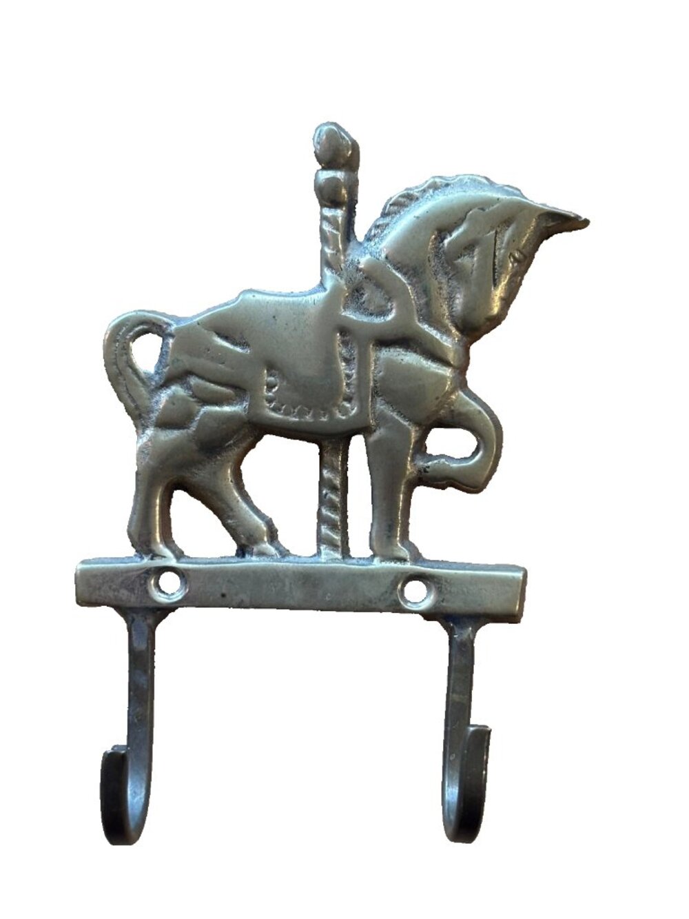 Vintage Brass Carousel Horse Key Holder Rack 2 Wall Hooks Necklace Gold Pony